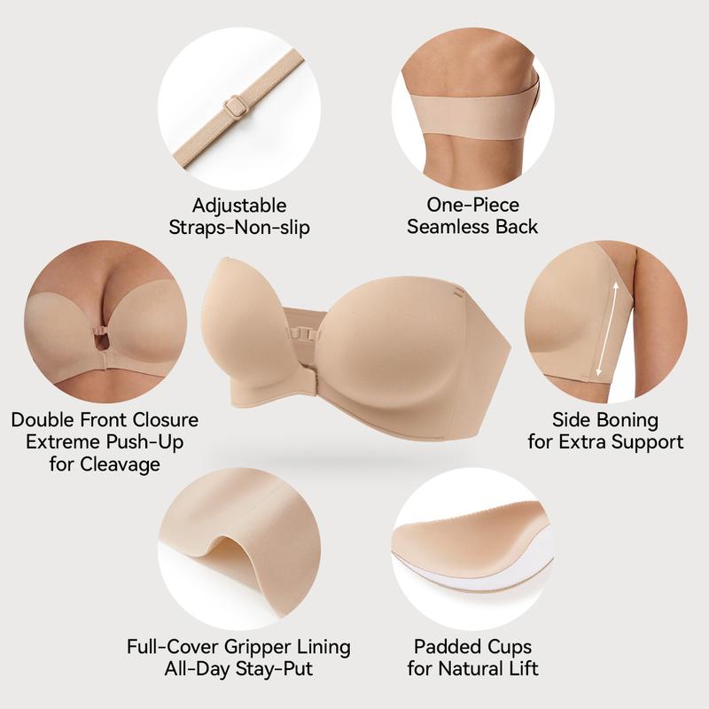 Eclat Intimates™ Strapless Front-Closure Push-Up Bra, Lift & Support, Padded