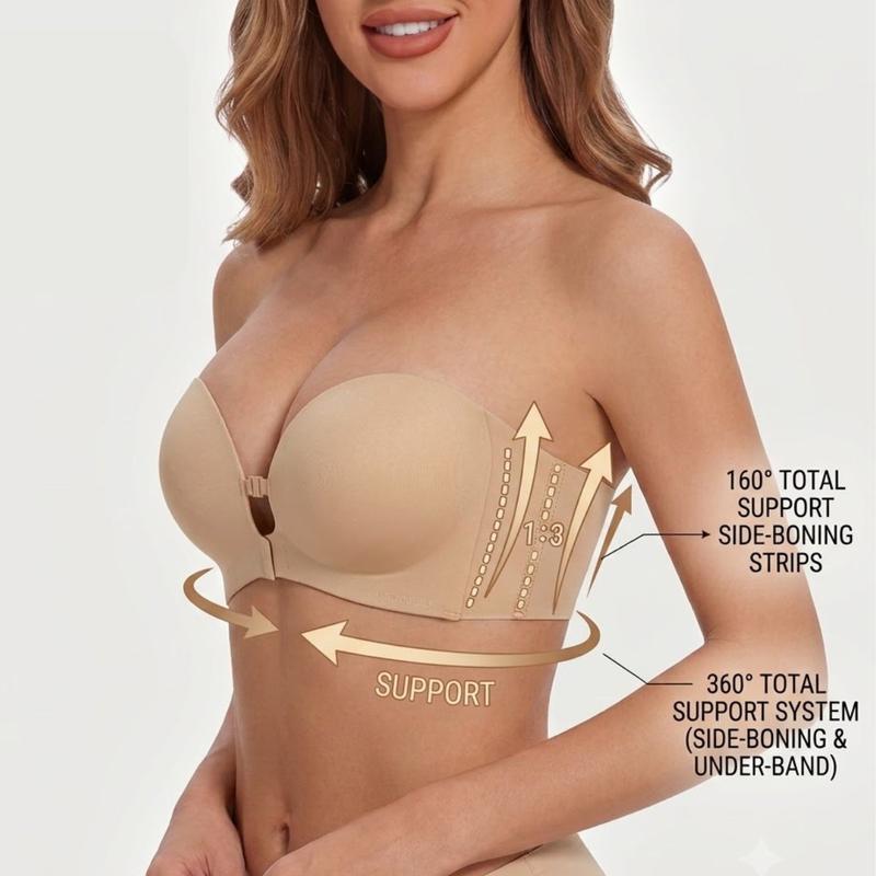 Eclat Intimates™ Strapless Front-Closure Push-Up Bra, Lift & Support, Padded