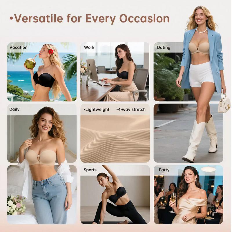 Eclat Intimates™ Strapless Front-Closure Push-Up Bra, Lift & Support, Padded
